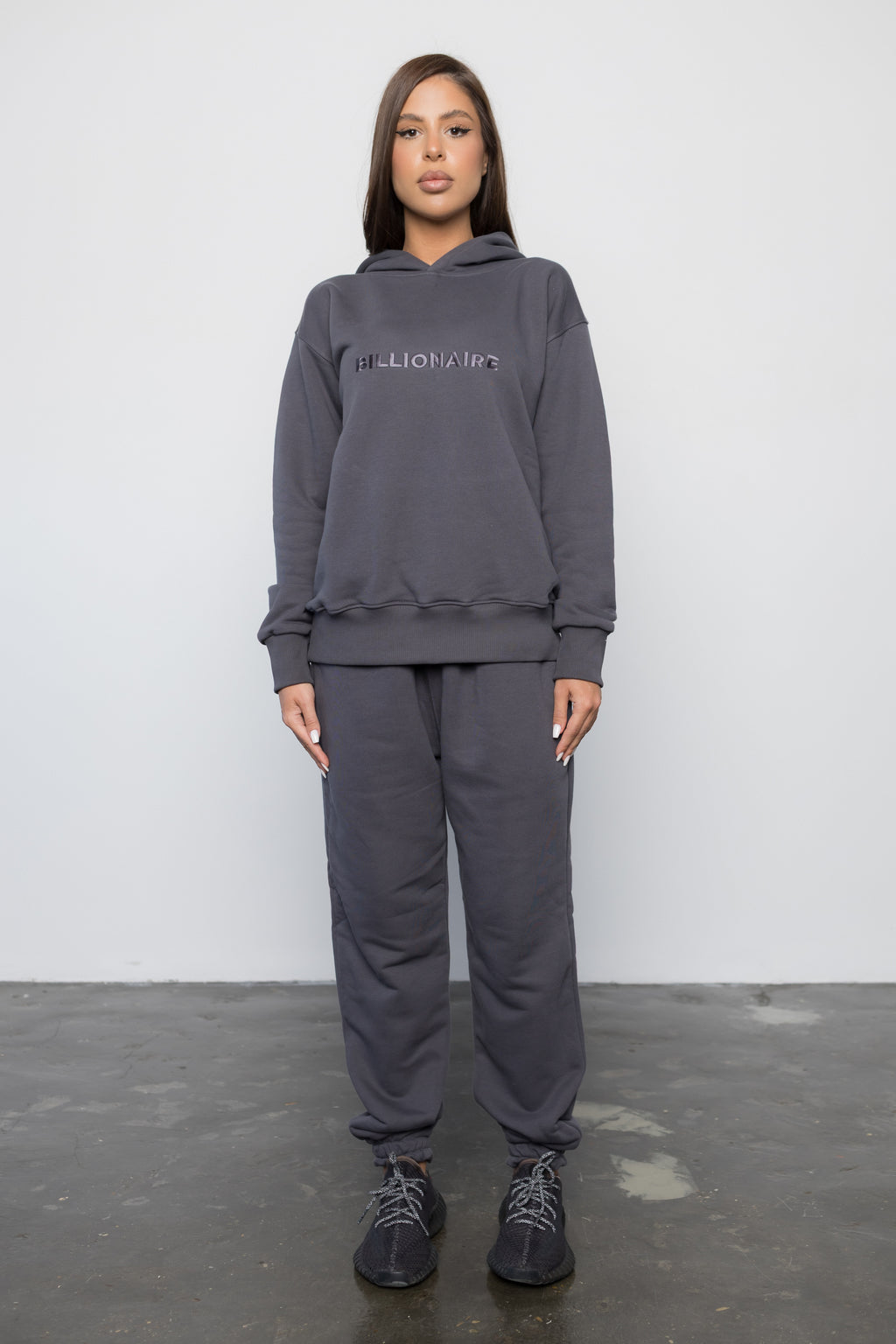 Compleu GRI GRAFIT din bumbac cu broderie oversized - BILLIONAIRE