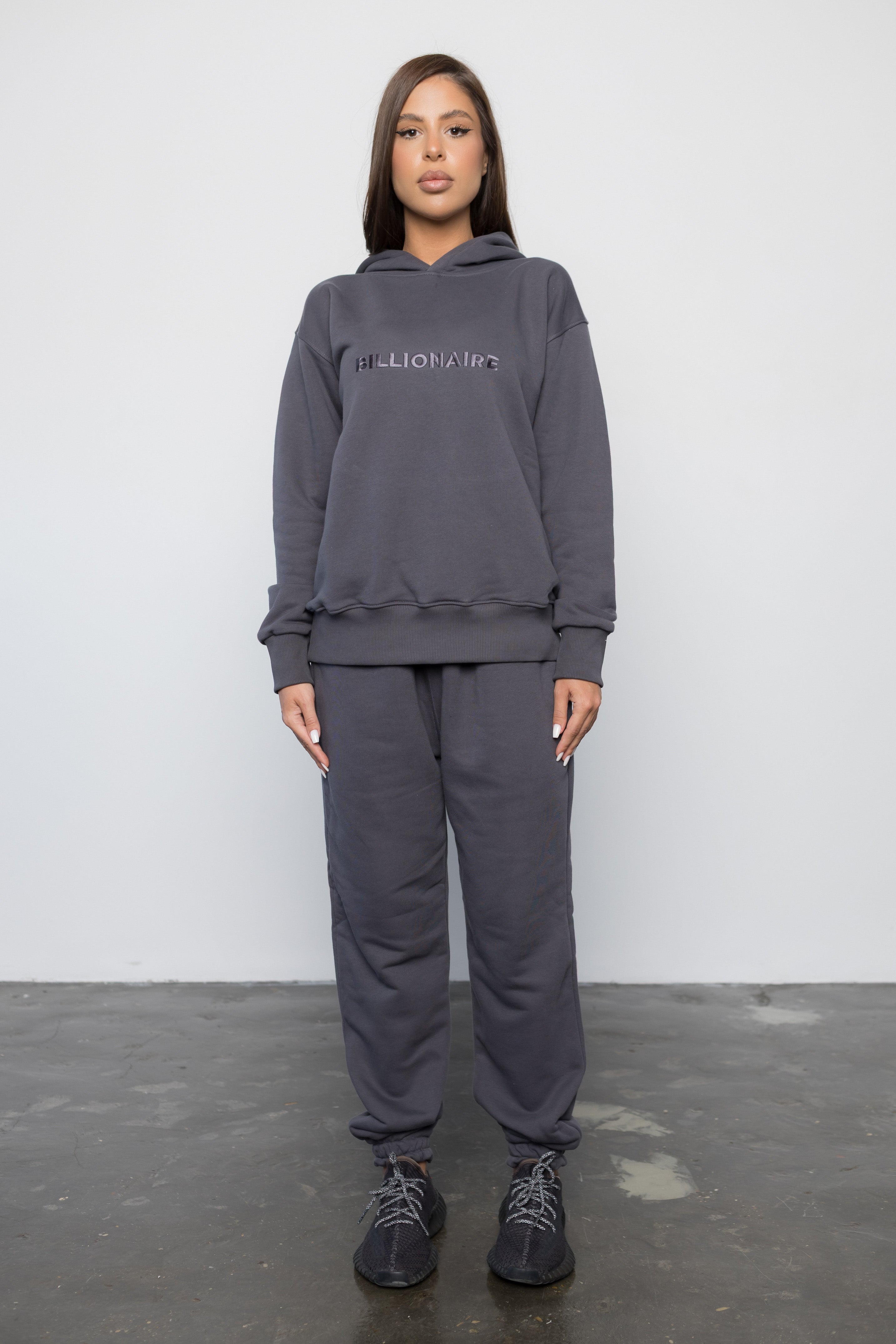 Compleu GRI GRAFIT din bumbac cu broderie oversized - BILLIONAIRE