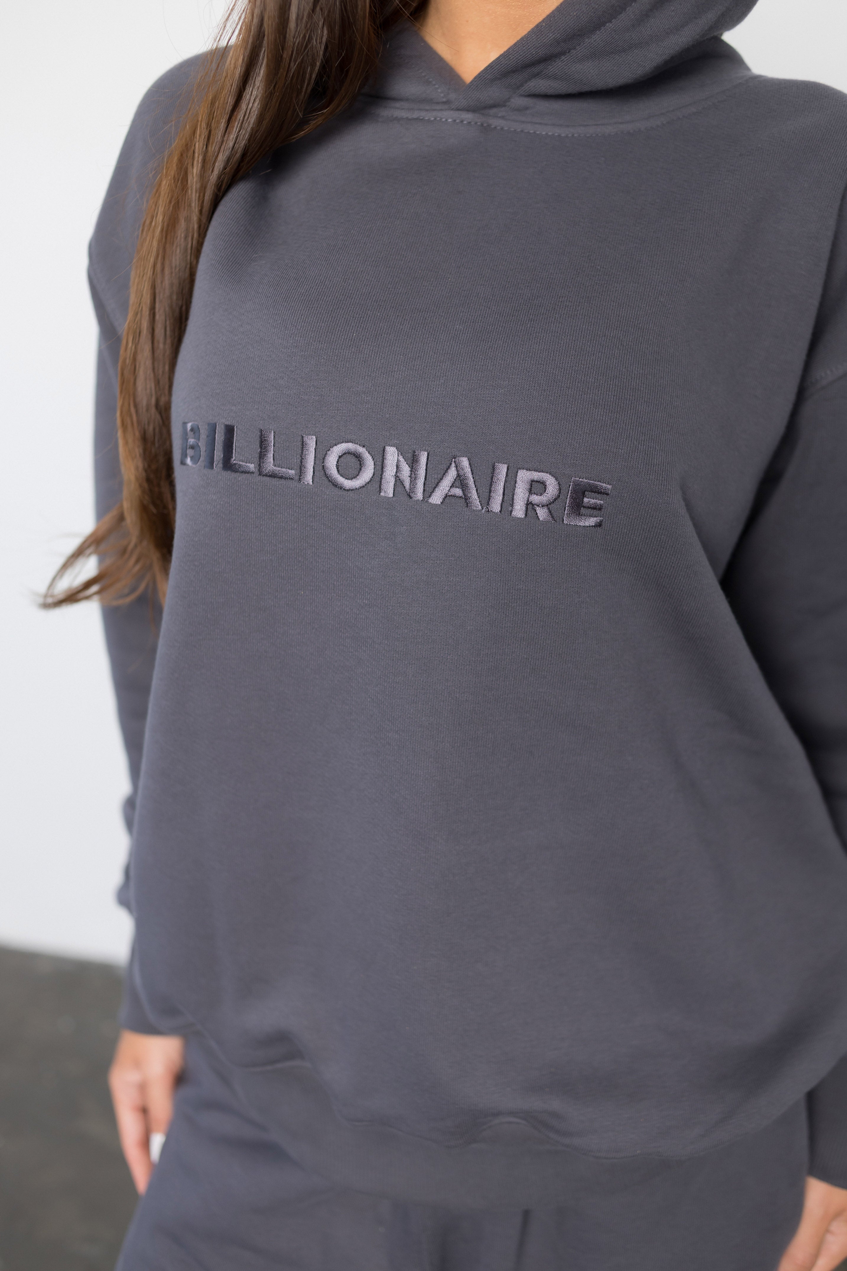 Compleu GRI GRAFIT din bumbac cu broderie oversized - BILLIONAIRE