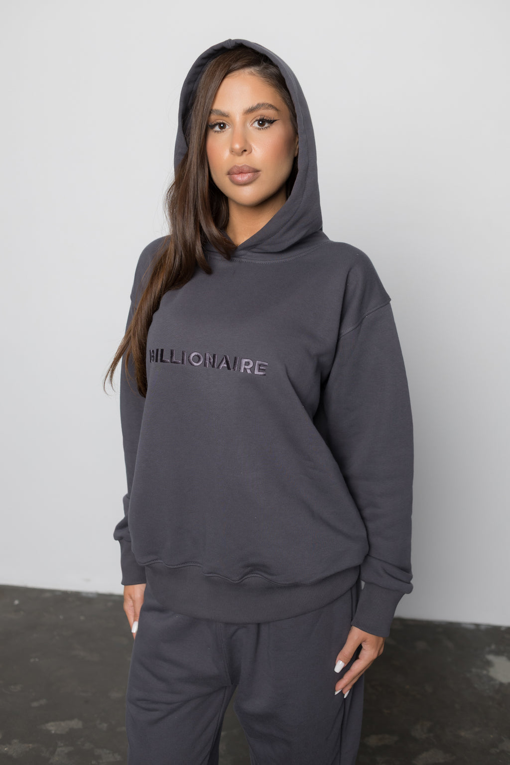 Compleu GRI GRAFIT din bumbac cu broderie oversized - BILLIONAIRE