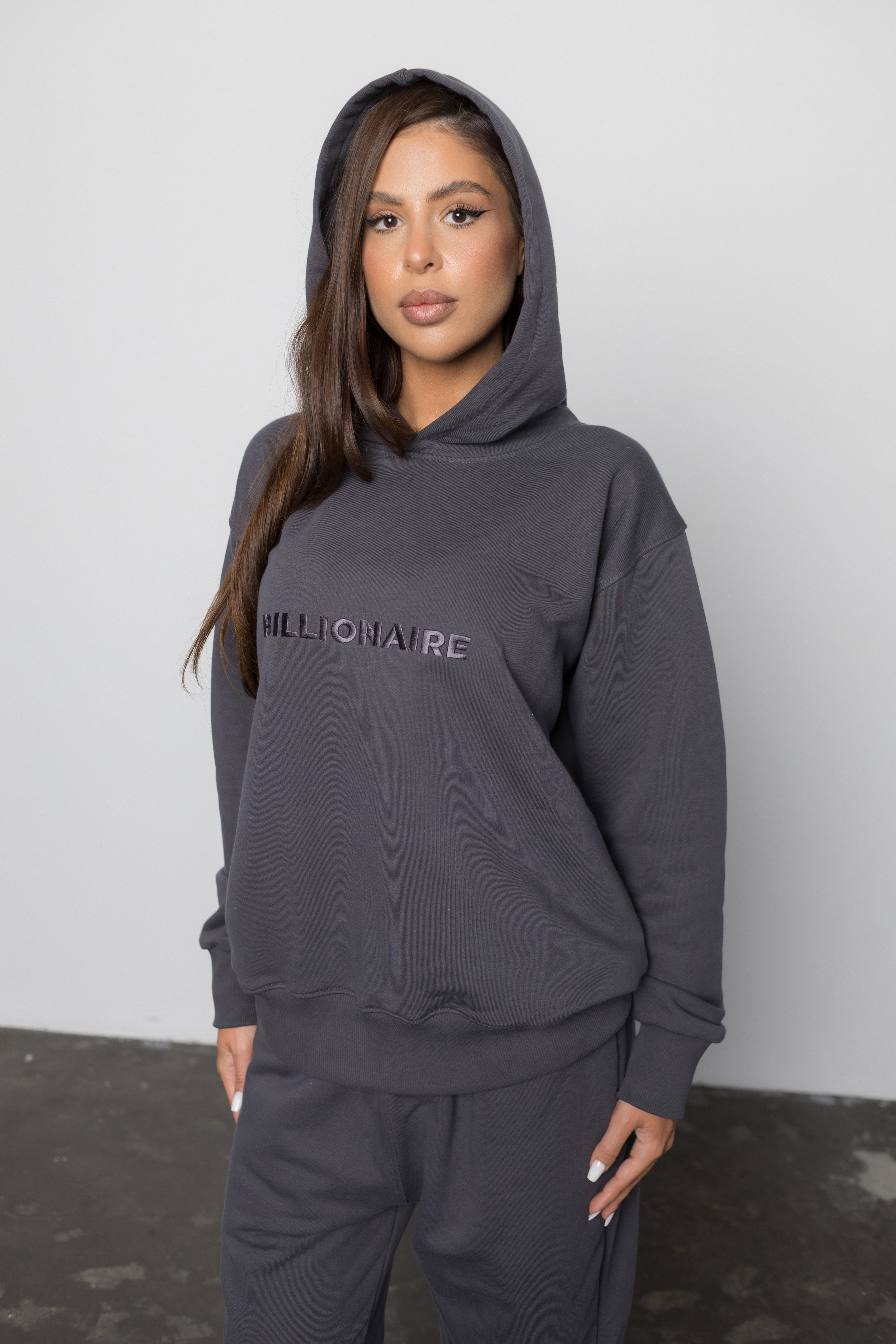 Compleu GRI GRAFIT din bumbac cu broderie oversized - BILLIONAIRE