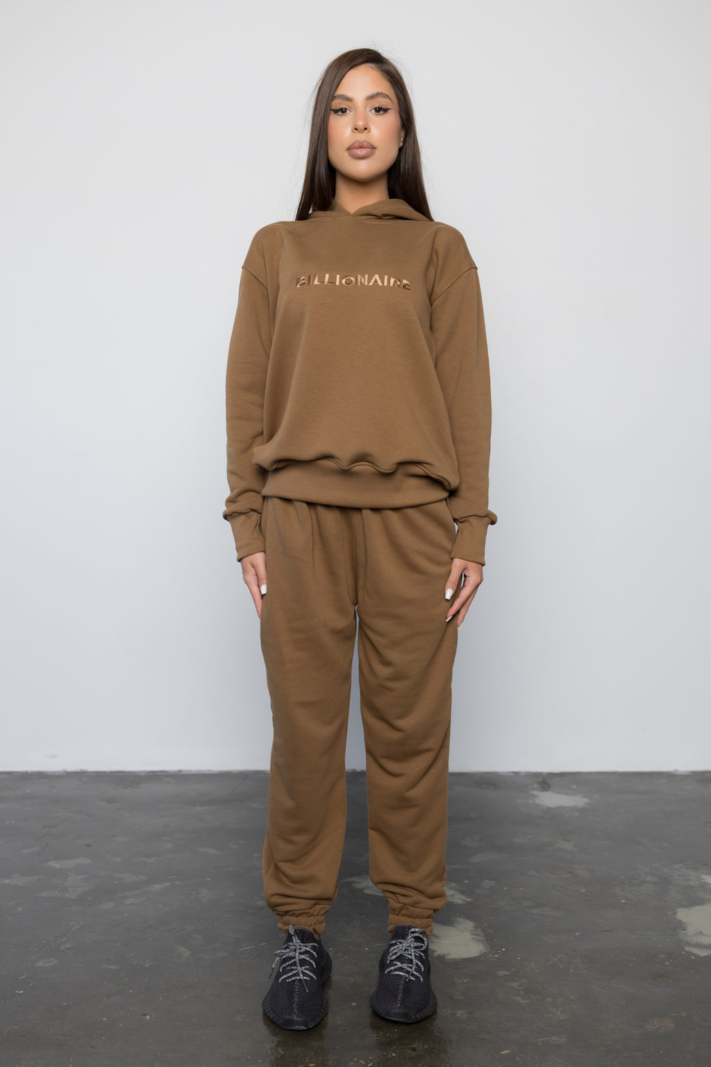 Compleu BROWN din bumbac cu broderie oversized - BILLIONAIRE