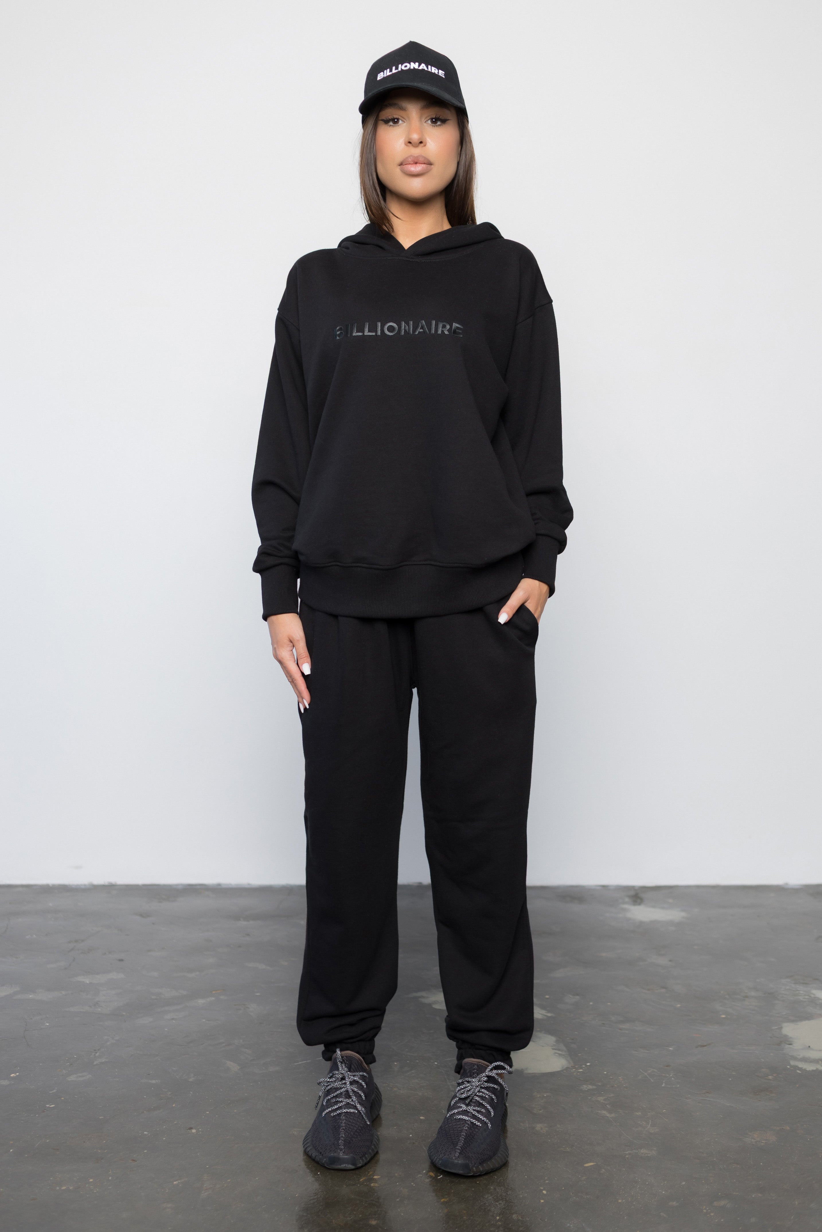 Compleu NEGRU din bumbac cu broderie oversized - BILLIONAIRE