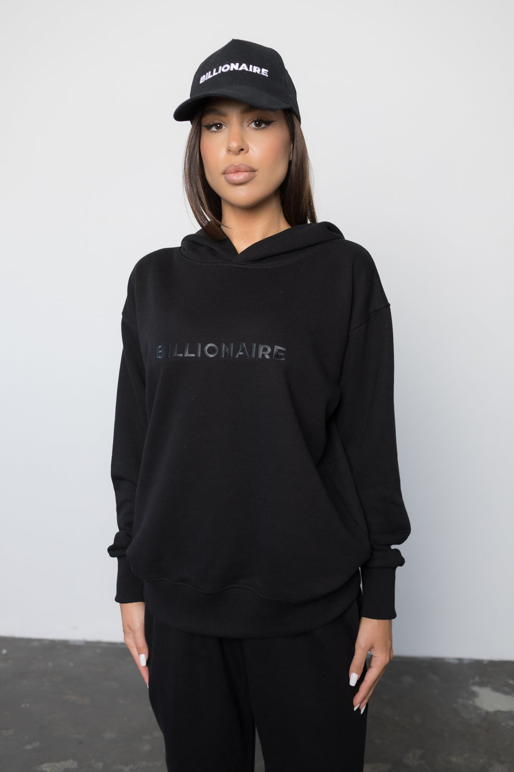 Compleu NEGRU din bumbac cu broderie oversized - BILLIONAIRE