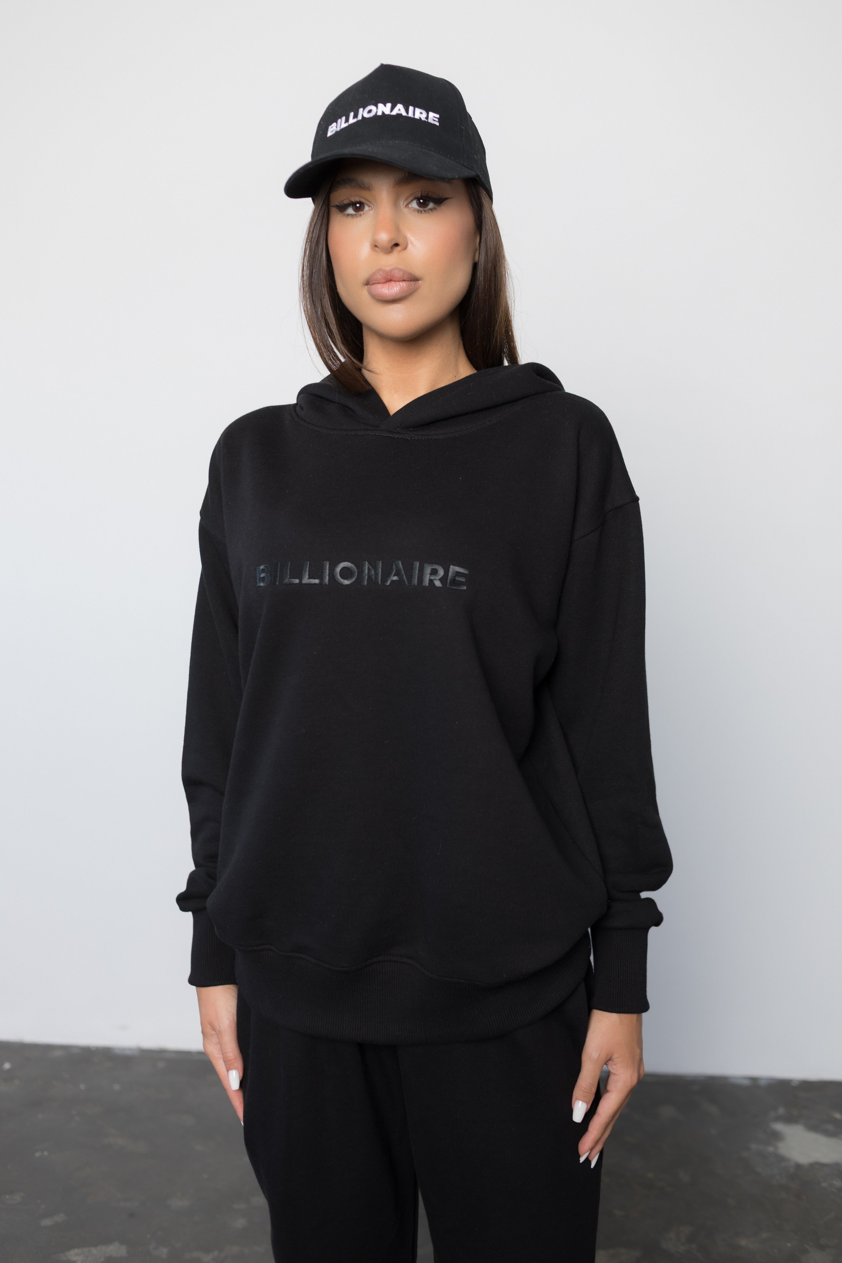 Compleu NEGRU din bumbac cu broderie oversized - BILLIONAIRE
