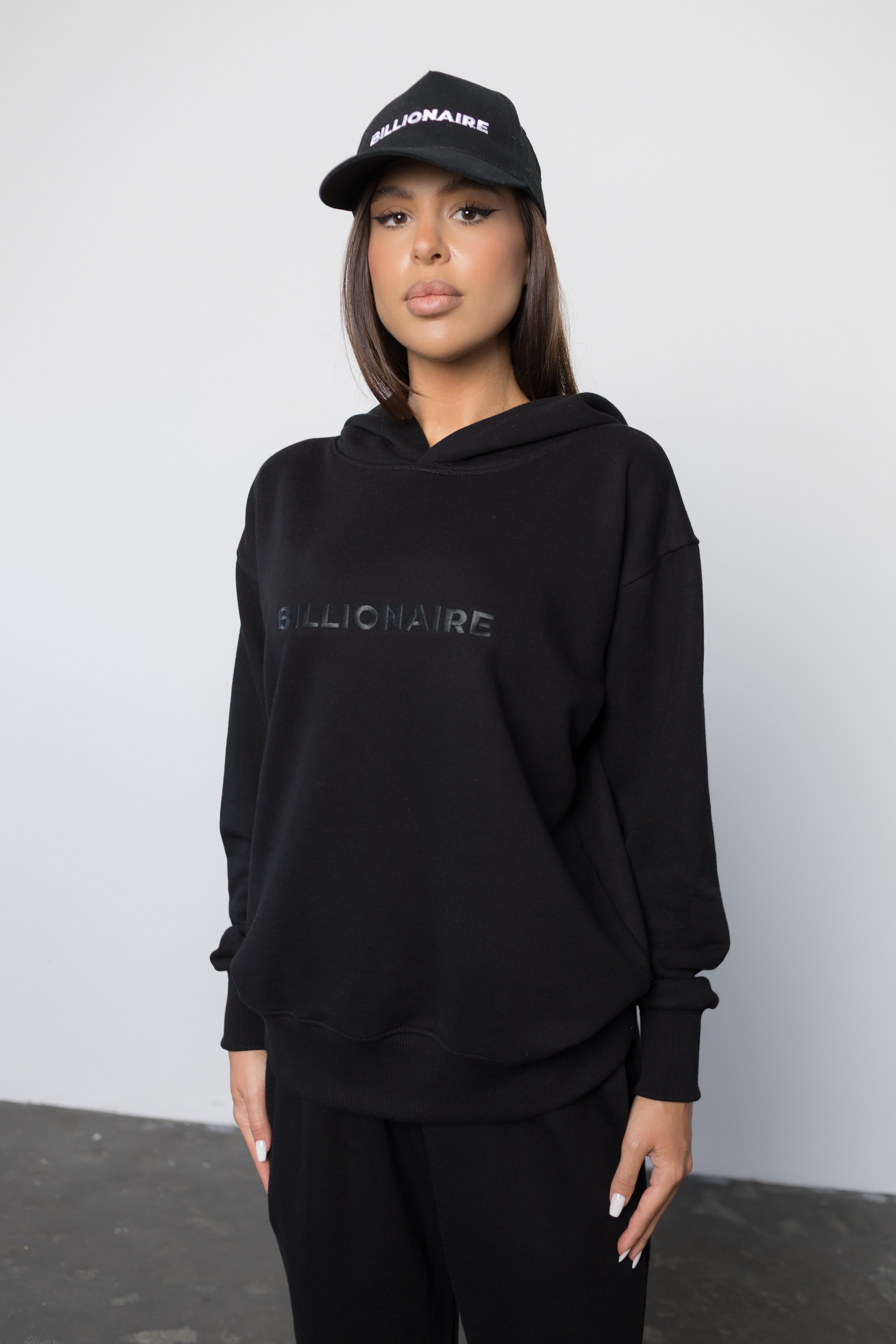 Compleu NEGRU din bumbac cu broderie oversized - BILLIONAIRE