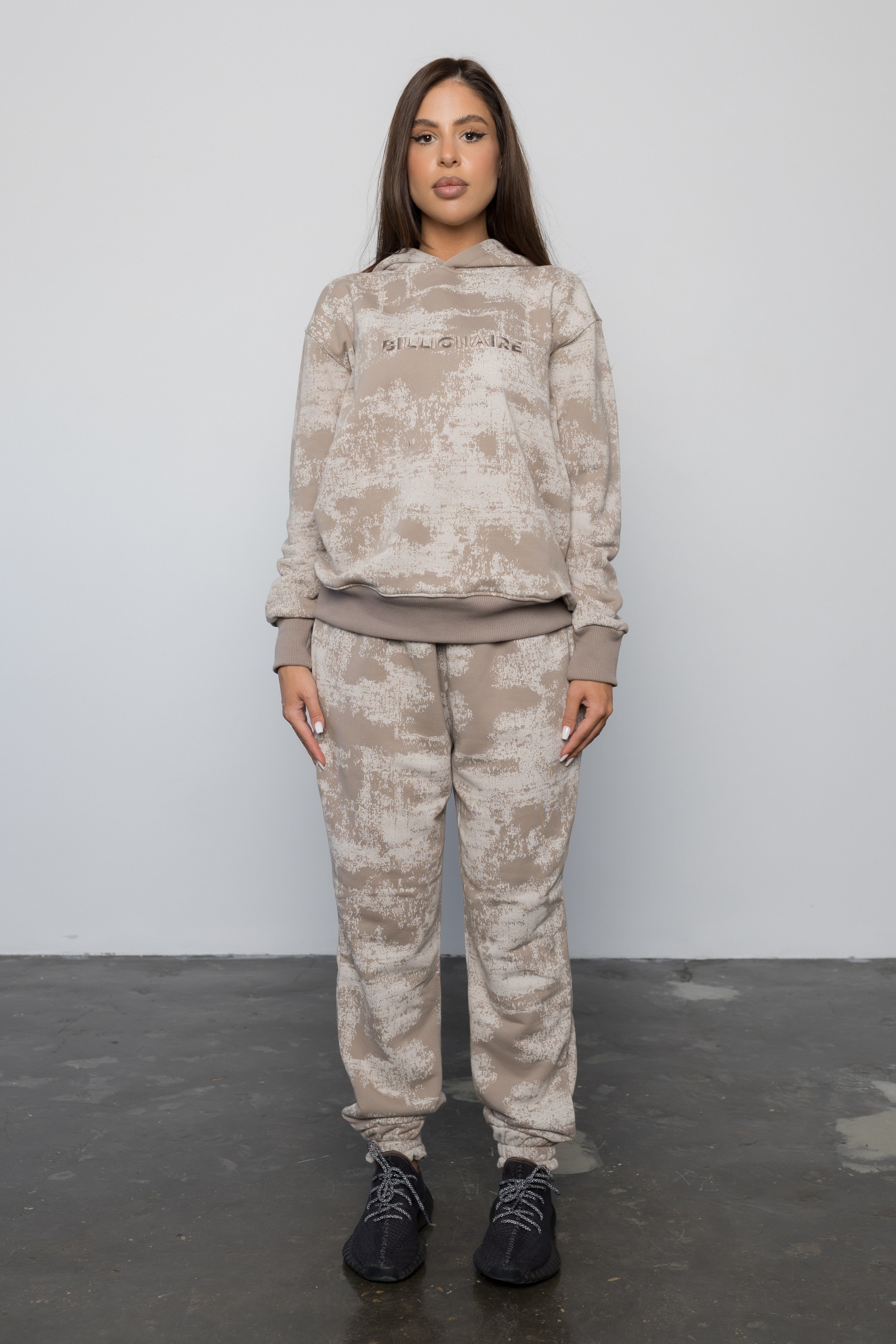 Compleu CAPPUCINO IMPRIMAT din bumbac cu broderie oversized - BILLIONAIRE