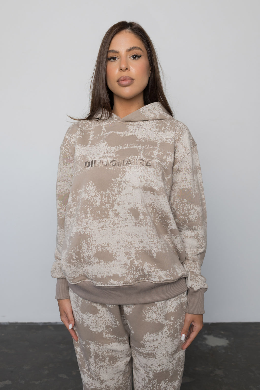 Compleu CAPPUCINO IMPRIMAT din bumbac cu broderie oversized - BILLIONAIRE