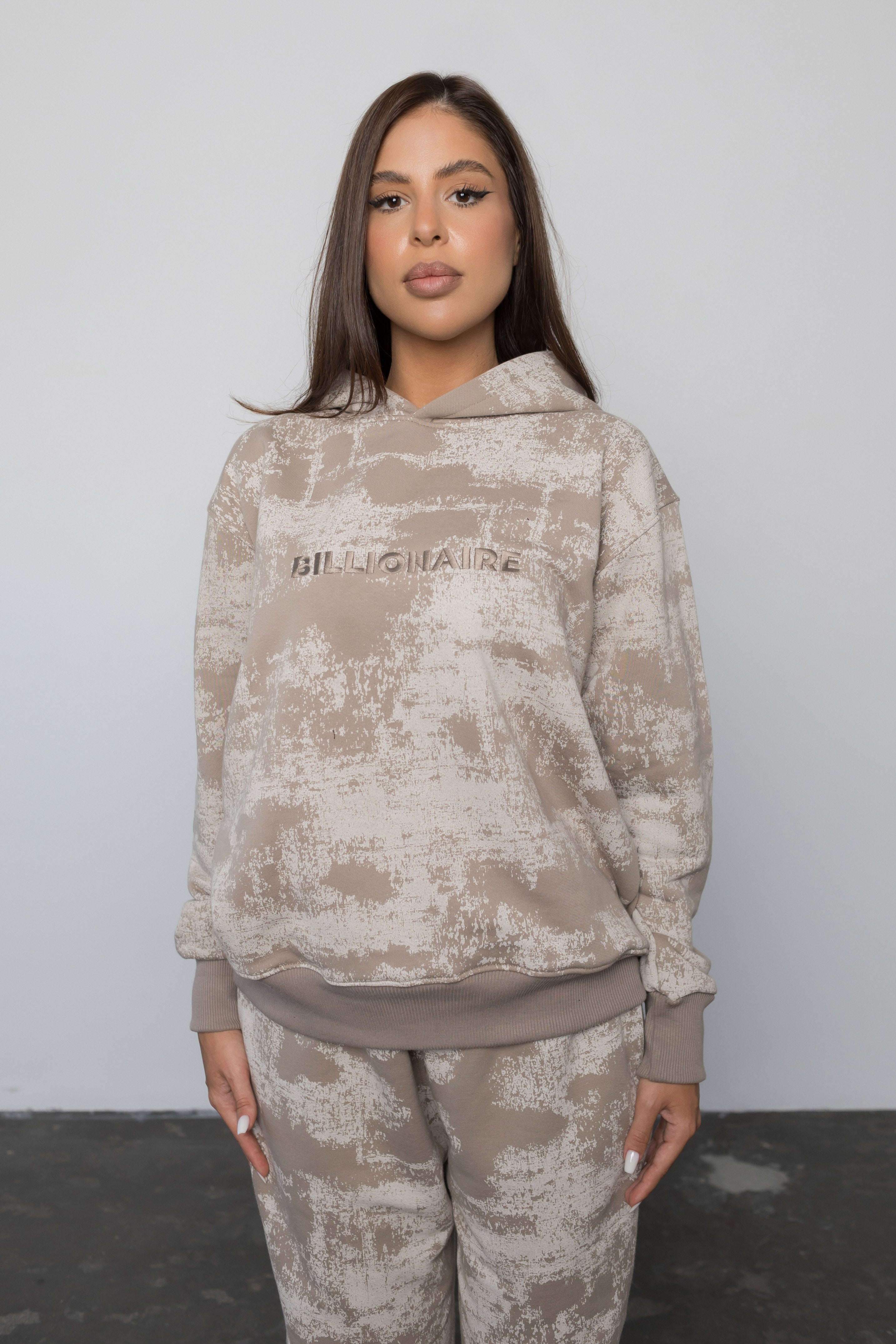 Compleu CAPPUCINO IMPRIMAT din bumbac cu broderie oversized - BILLIONAIRE