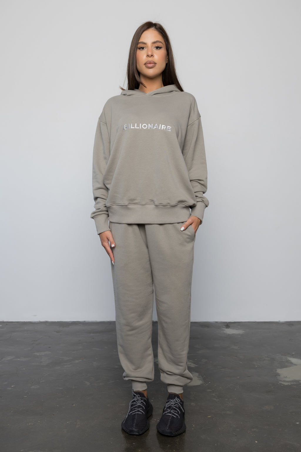 Compleu GRI din bumbac cu broderie oversized - BILLIONAIRE