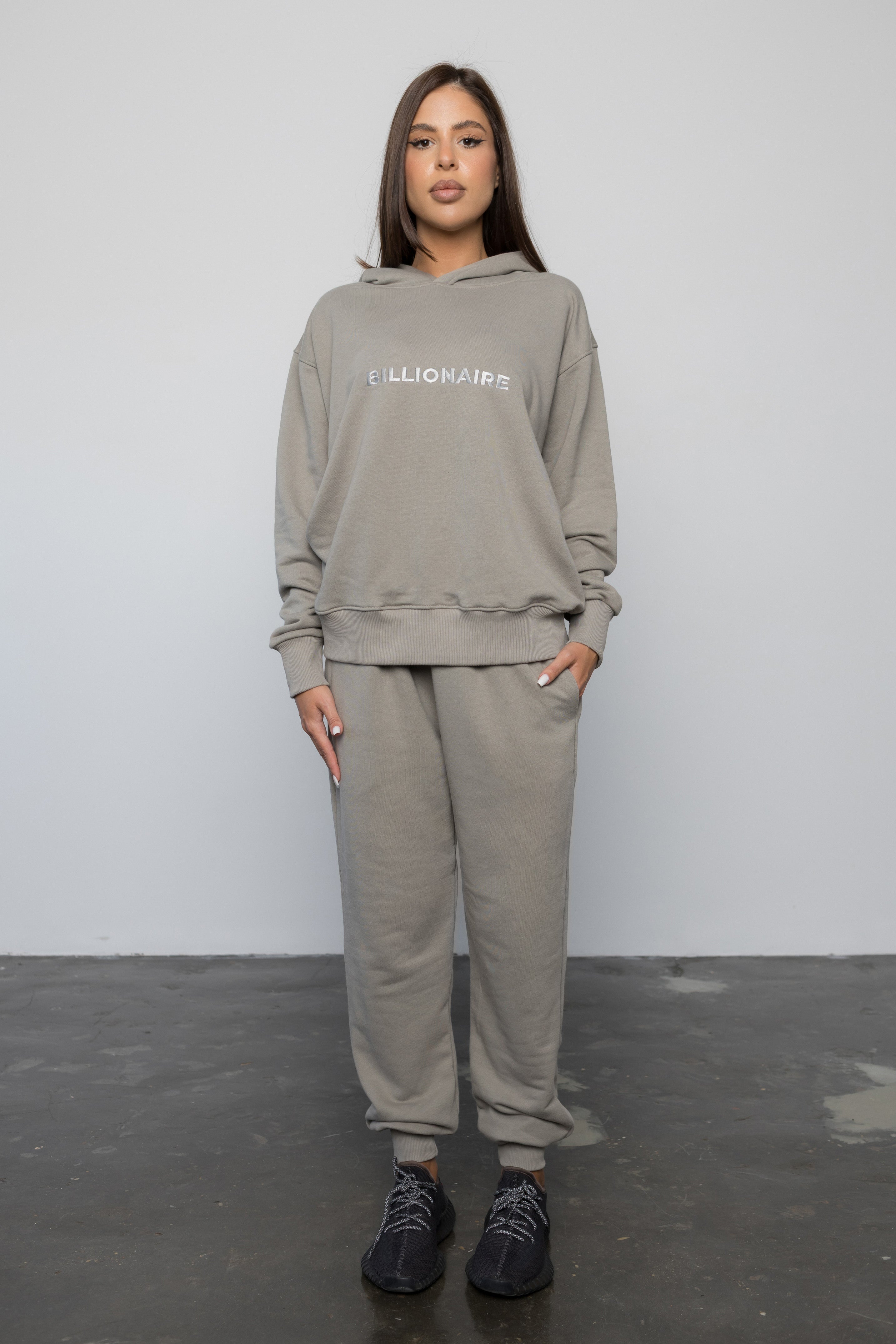 Compleu GRI din bumbac cu broderie oversized - BILLIONAIRE