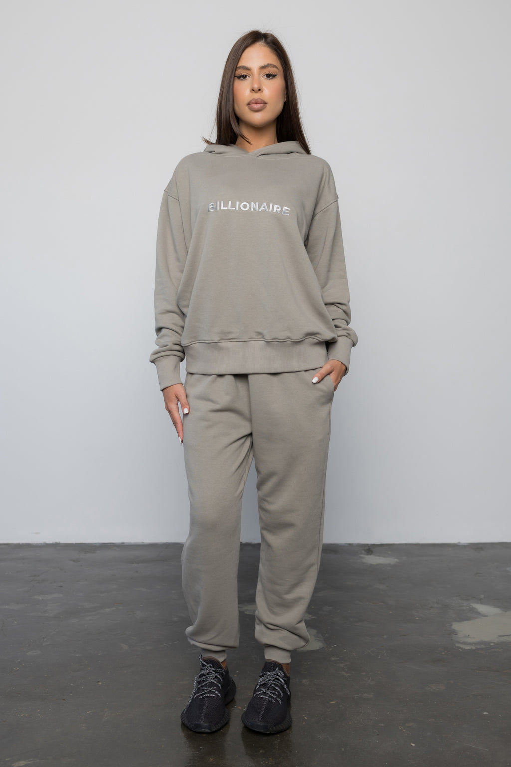 Compleu GRI din bumbac cu broderie oversized - BILLIONAIRE