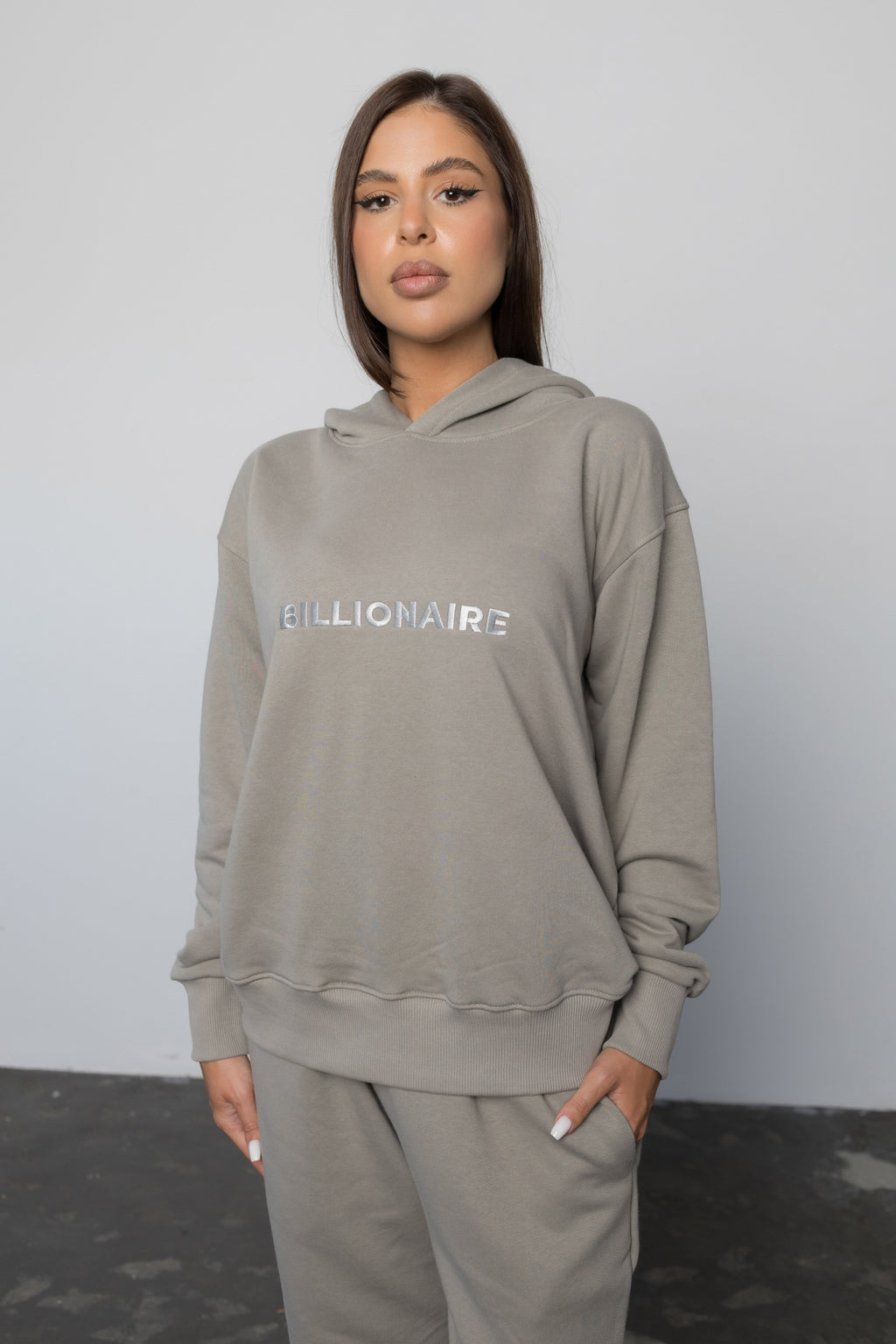 Compleu GRI din bumbac cu broderie oversized - BILLIONAIRE