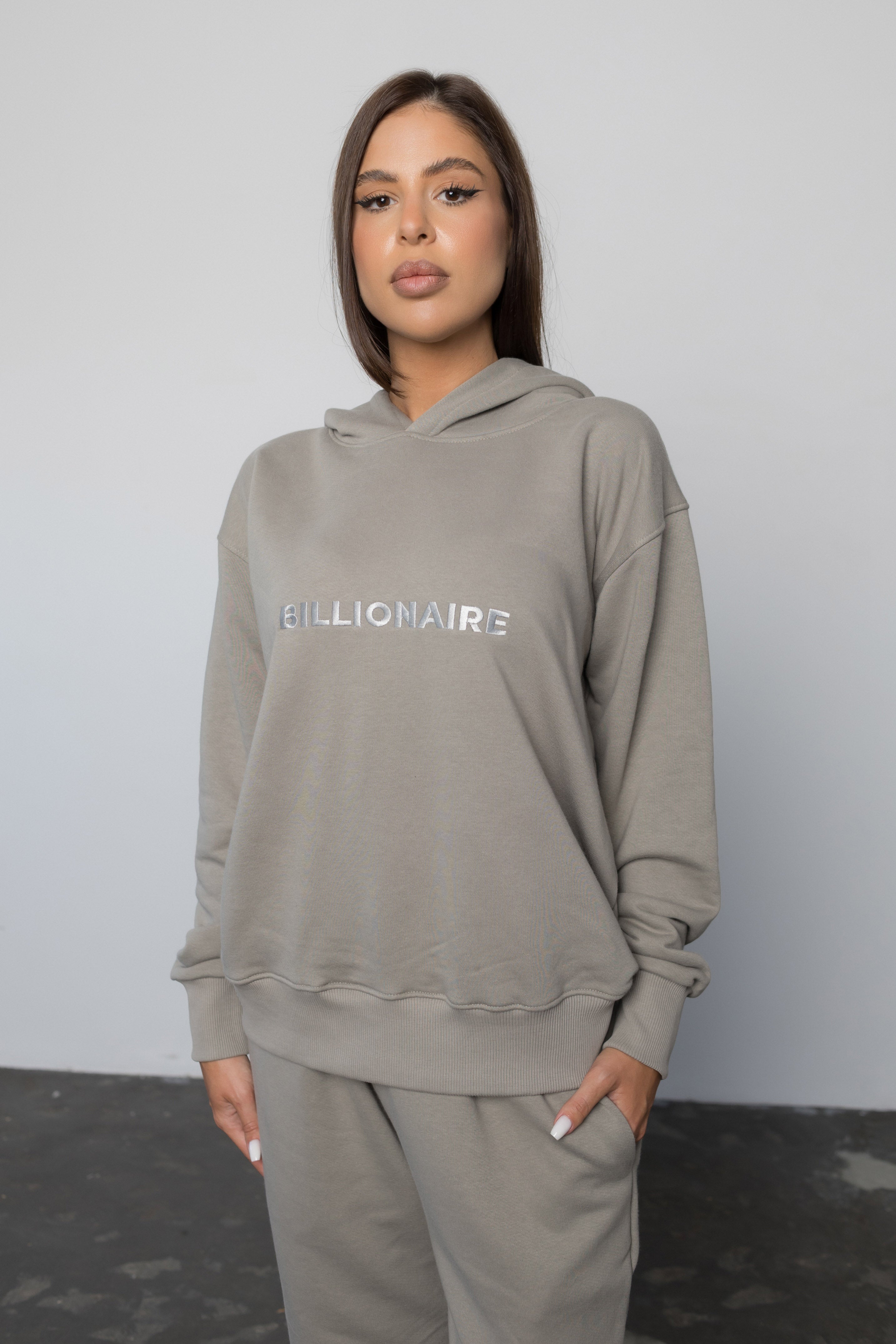 Compleu GRI din bumbac cu broderie oversized - BILLIONAIRE